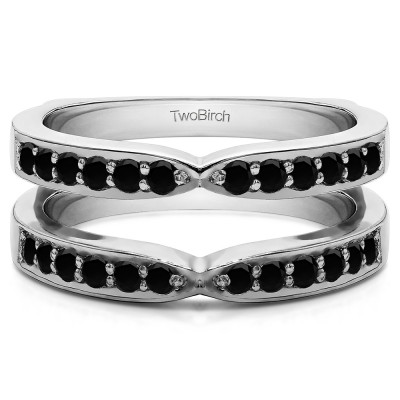 0.36 Ct. Black Stone X Shared Prong Jacket Ring Guard With Black Cubic Zirconia Mounted in Sterling Silver.(Size 10)
