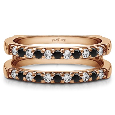 0.51 Ct. Black and White Stone Double Shared Prong Straight Ring Guard in Rose Gold