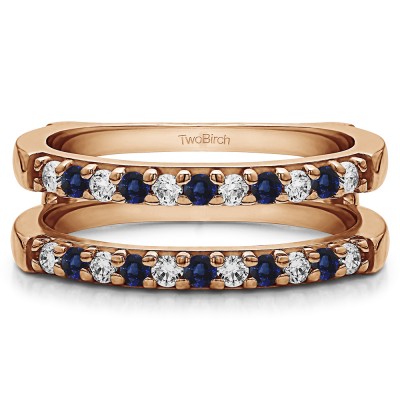 0.51 Ct. Sapphire and Diamond Double Shared Prong Straight Ring Guard in Rose Gold