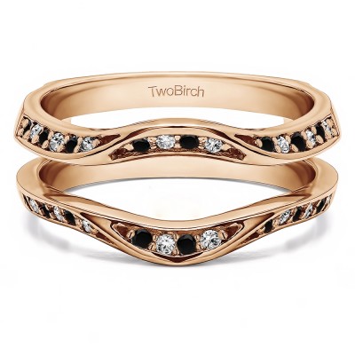 0.44 Ct. Black and White Stone Contour Ring Guard Enhancer Wedding Band in Rose Gold