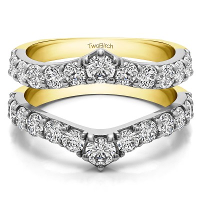 0.35 Ct. Graduated Shared Prong Contour Ring Guard in Two Tone Gold