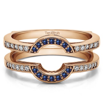 0.38 Ct. Sapphire and Diamond Round Halo Wedding Ring Guard in Rose Gold