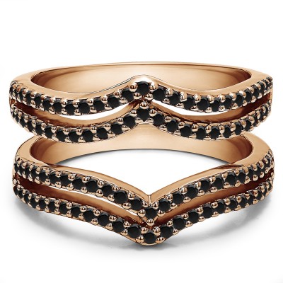 0.5 Ct. Black Stone Double Row Chevron Ring Guard in Rose Gold