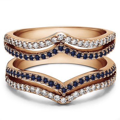 0.5 Ct. Sapphire and Diamond Double Row Chevron Ring Guard in Rose Gold
