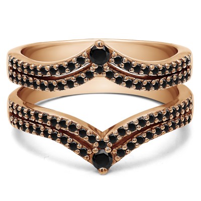 1.52 Ct. Black Stone Double Row Chevron Anniversary Ring Guard in Rose Gold