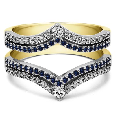1.52 Ct. Double Row Chevron Anniversary Ring Guard in Two Tone Gold