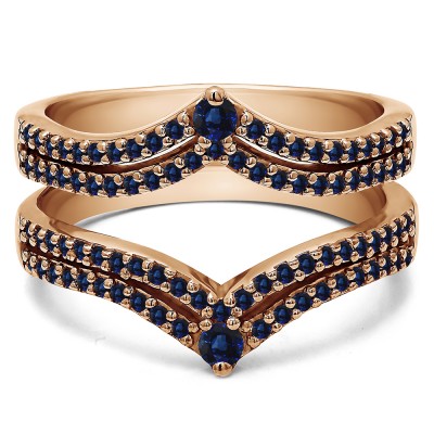1.52 Ct. Sapphire Double Row Chevron Anniversary Ring Guard in Rose Gold