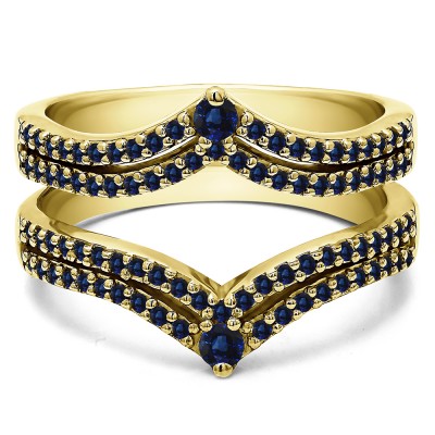 1.52 Ct. Sapphire Double Row Chevron Anniversary Ring Guard in Yellow Gold