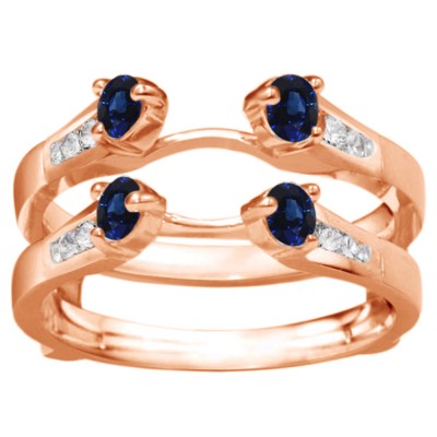 0.75 Ct. Sapphire and Diamond Cathedral Three Stone Ring Guard in Rose Gold