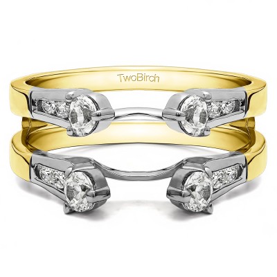 0.75 Ct. Cathedral Three Stone Ring Guard in Two Tone Gold