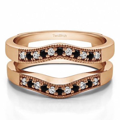 0.26 Ct. Black and White Stone Contour Prong In Channel Wedding Ring Guard in Rose Gold