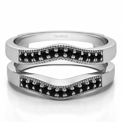 0.26 Ct. Black Stone Contour Prong In Channel Wedding Ring Guard