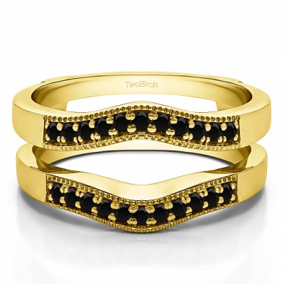 0.26 Ct. Black Stone Contour Prong In Channel Wedding Ring Guard in Yellow Gold