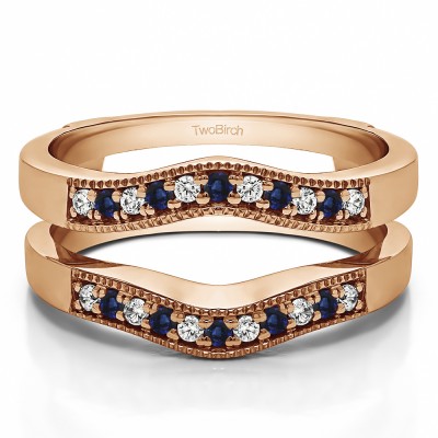 0.26 Ct. Sapphire and Diamond Contour Prong In Channel Wedding Ring Guard in Rose Gold