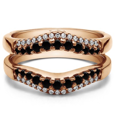0.53 Ct. Black and White Stone Double Row Contour Ring Guard in Rose Gold