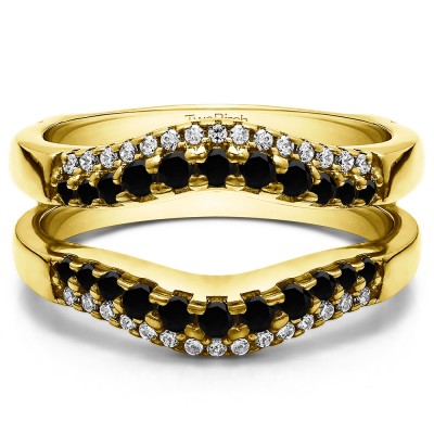 0.53 Ct. Black and White Stone Double Row Contour Ring Guard in Yellow Gold