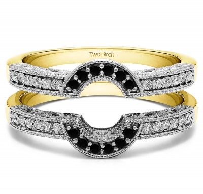 0.21 Ct. Filigree Millgrained Vintage Halo Ring Guard in Two Tone Gold