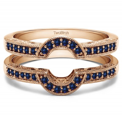 0.21 Ct. Sapphire Filigree Millgrained Vintage Halo Ring Guard in Rose Gold