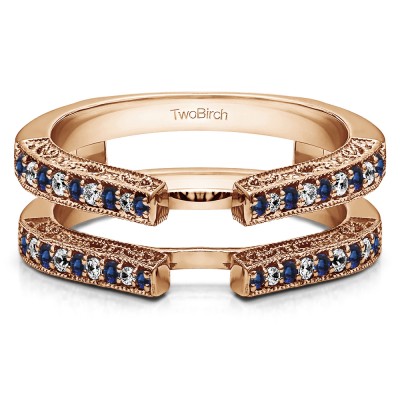 0.29 Ct. Sapphire and Diamond Cathedral Ring Guard with Millgrained Edges and Filigree Design in Rose Gold