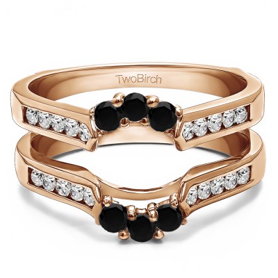 0.54 Ct. Black and White Stone Royalty Inspired Half Halo Ring Guard Enhancer in Rose Gold