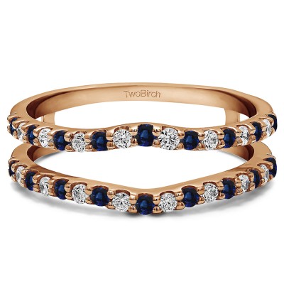0.24 Ct. Sapphire and Diamond Double Shared Prong Curved Ring Guard in Rose Gold