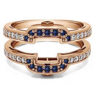 .50 Ct. Sapphire and Diamond Square Halo Peek-a-Boo Wedding Ring Guard in Rose Gold