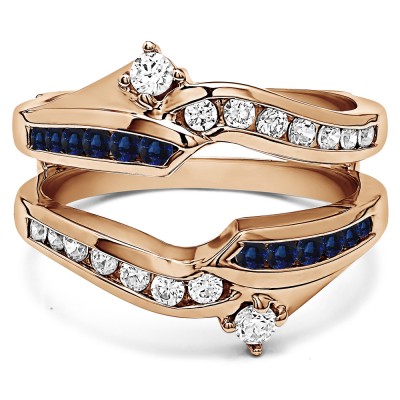 0.79 Ct. Sapphire and Diamond Round Ying Yang Anniversary Ring Guard in Rose Gold