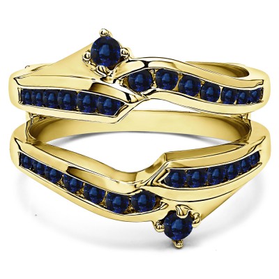 0.79 Ct. Sapphire Round Ying Yang Anniversary Ring Guard in Yellow Gold