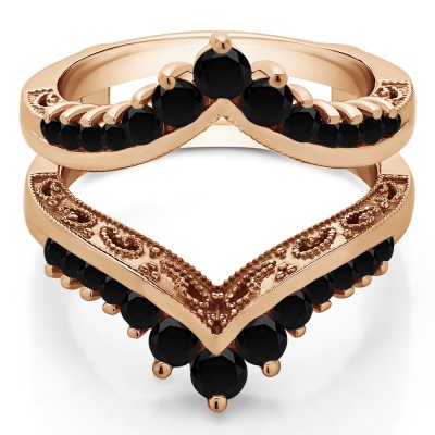 0.98 Ct. Black Stone Filigree Vintage Wedding Ring Guard in Rose Gold