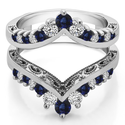 0.98 Ct. Sapphire and Diamond Filigree Vintage Wedding Ring Guard