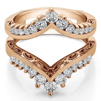 0.98 Ct. Filigree Vintage Wedding Ring Guard in Rose Gold