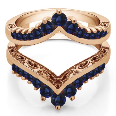 0.98 Ct. Sapphire Filigree Vintage Wedding Ring Guard in Rose Gold
