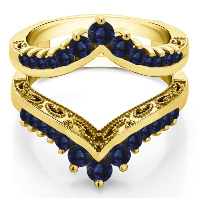 0.98 Ct. Sapphire Filigree Vintage Wedding Ring Guard in Yellow Gold