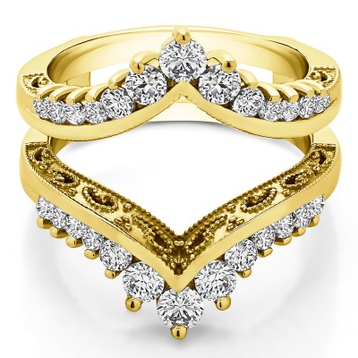 0.98 Ct. Filigree Vintage Wedding Ring Guard in Yellow Gold