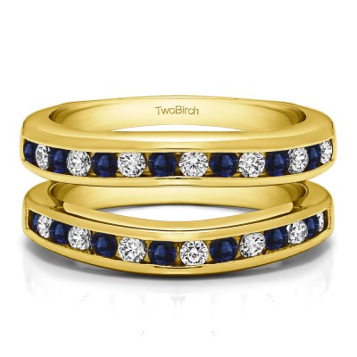 0.66 Ct. Sapphire and Diamond Channel Set Contour Wedding Ring in Yellow Gold