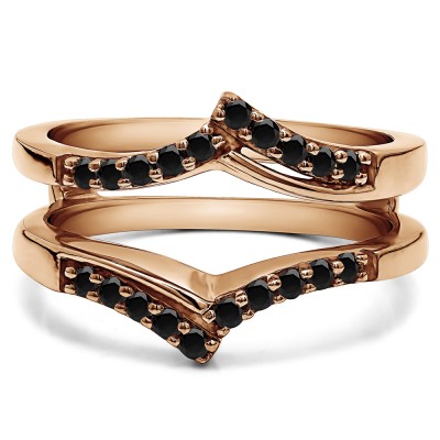 0.3 Ct. Black Stone Bypass Prong Set Wedding Ring Guard in Rose Gold