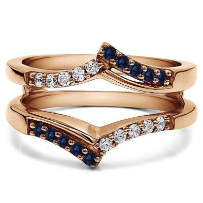 0.3 Ct. Sapphire and Diamond Bypass Prong Set Wedding Ring Guard in Rose Gold