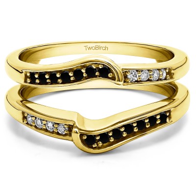 0.22 Ct. Black and White Stone Channel Set Knott Designed Ring Guard Enhancer in Yellow Gold