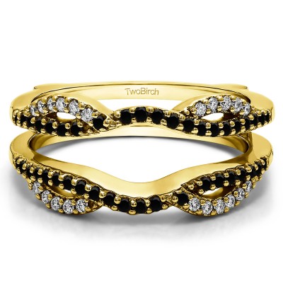 0.32 Ct. Black and White Stone Infinity Criss Cross ring guard in Yellow Gold