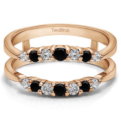 0.35 Ct. Black and White Stone Shared Prong Curved Wedding Ring Guard Enhancer in Rose Gold