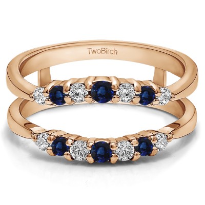 0.35 Ct. Sapphire and Diamond Shared Prong Curved Wedding Ring Guard Enhancer in Rose Gold