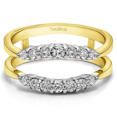 0.35 Ct. Shared Prong Curved Wedding Ring Guard Enhancer in Two Tone Gold
