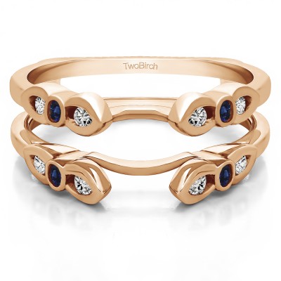 0.08 Ct. Sapphire and Diamond Bezel Cathedral Wedding Ring Guard in Rose Gold
