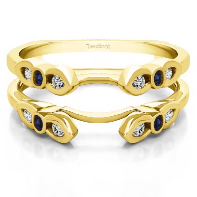 0.08 Ct. Sapphire and Diamond Bezel Cathedral Wedding Ring Guard in Yellow Gold