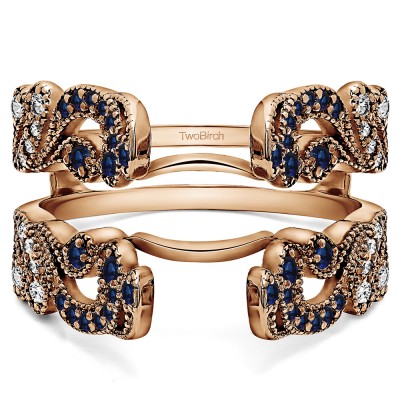 .50 Ct. Sapphire and Diamond Wide Vintage Filigree Millgrained Ring Guard in Rose Gold
