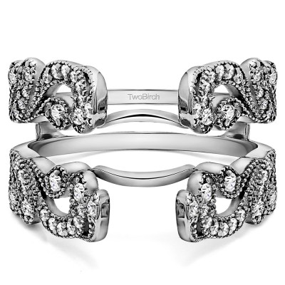 .50 Ct. Wide Vintage Filigree Millgrained Ring Guard With Cubic Zirconia Mounted in Sterling Silver.(Size 12)