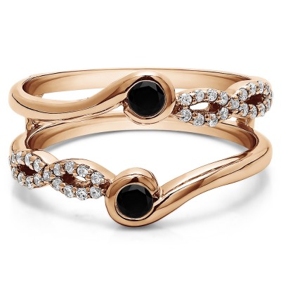 0.34 Ct. Black and White Stone Infinity Bypass Ring Guard Enhancer in Rose Gold