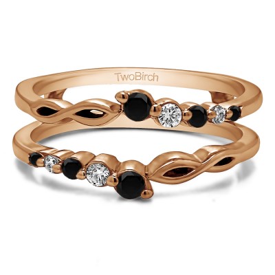 0.25 Ct. Black and White Stone Graduated Infinity Ring Guard in Rose Gold