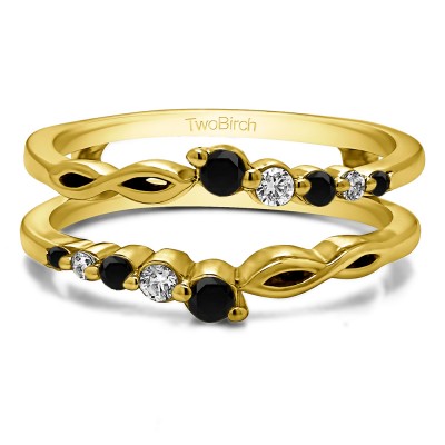 0.25 Ct. Black and White Stone Graduated Infinity Ring Guard in Yellow Gold