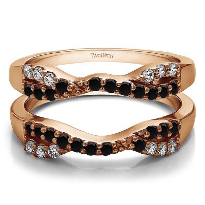 0.51 Ct. Black and White Stone Infinity Cross Ring Guard in Rose Gold